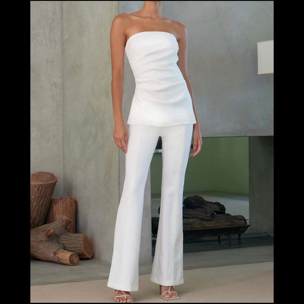 MISHA WORLD bonded crepe jumpsuit in white